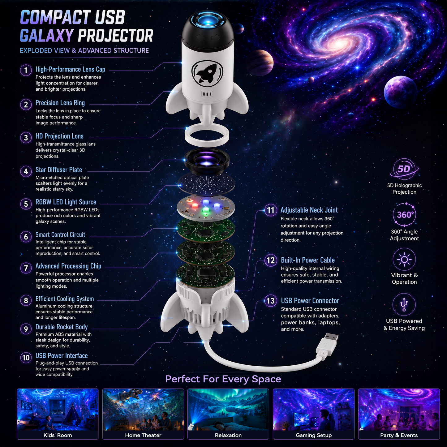 Official Store | 🎁🎁🎁 SCNDR® Rocket Smart Holographic Star Projector (HD Smart Dynamic 5D)