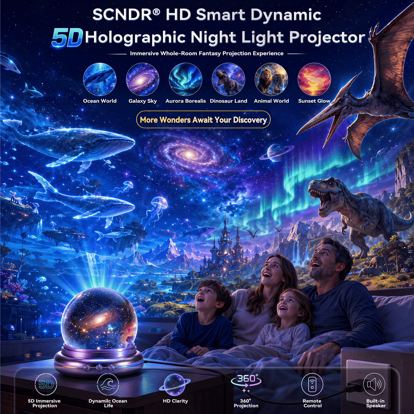 Official Store |✨🐉SCNDR® 360° Smart Holographic Starry Sky Projector (HD Smart Dynamic 5D)